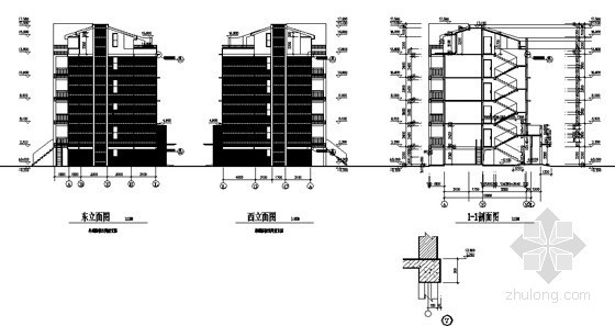 [连云港]某小区二期工程-阳光排屋建筑施工图(7号楼)-侧立面图