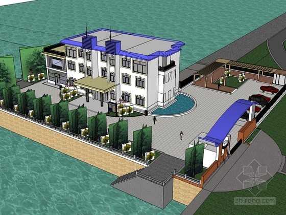 景观水sketchup资料下载-滨水办公建筑SketchUp模型下载