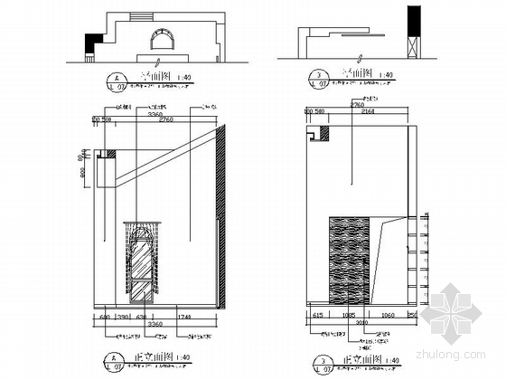 精品清新简约北欧风格两层小别墅室内设计装修施工图（含效果）书房立面图