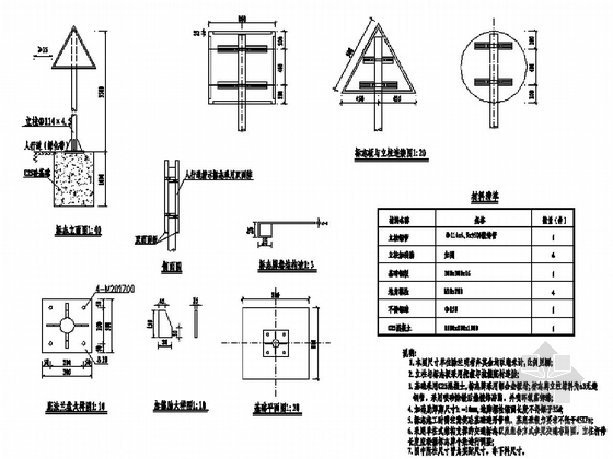 双向两车道市政道路及配套工程施工图全套CAD（国际知名公司 含照明交通电力）-φ114单柱式交通标志杆结构设计图