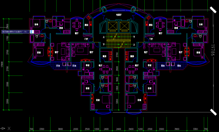 高层一梯三户型cad70资料下载-一梯四户剪刀楼梯户型