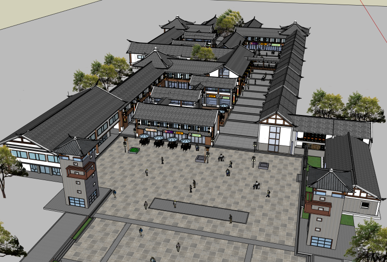 文化商业街规划资料下载-中式文化商业街建筑SU模型