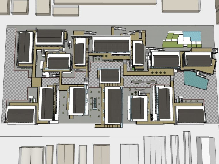 中式厂房文本资料下载-新中式风格，三层\新中式风格，旧厂房改造商业街街道模型.skp