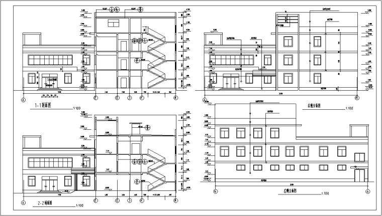 多层酒店建筑设计方案全套施工图CAD-多层宾馆建筑设计剖面图2