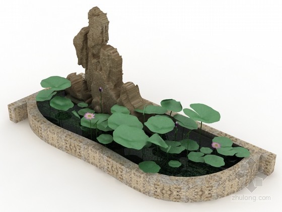 喷泉水帘3d模型下载资料下载-假山水池3d模型下载