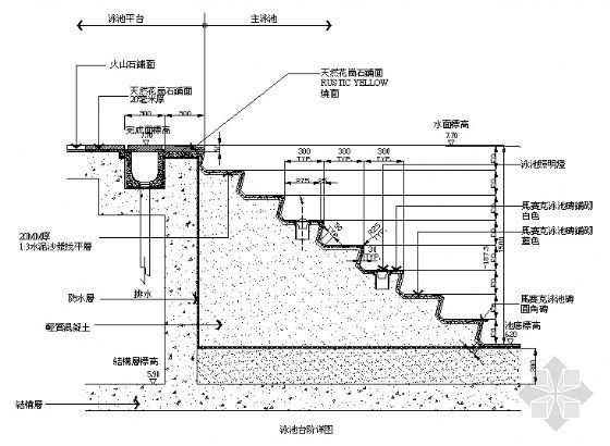 泳池台阶剖面图资料下载-泳池台阶详图