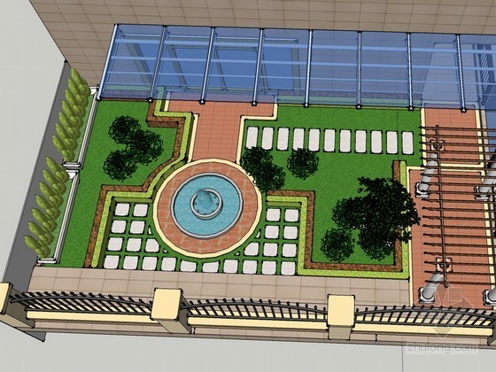 剑桥学校屋顶花园资料下载-屋顶花园sketchup模型