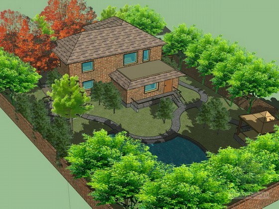 美国私人别墅庭院资料下载-私人别墅sketchup模型下载