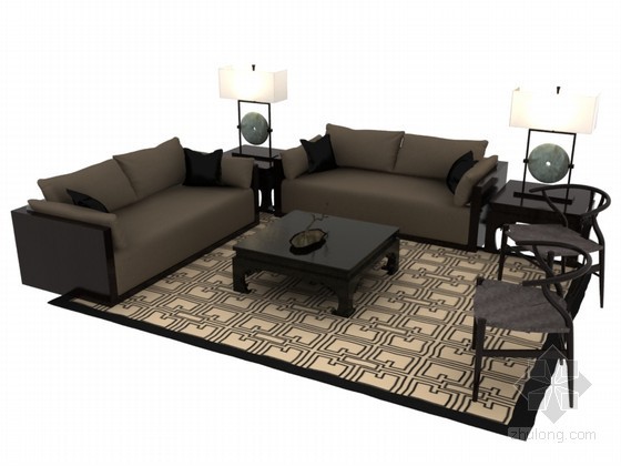 现代中式沙发3D模型下载