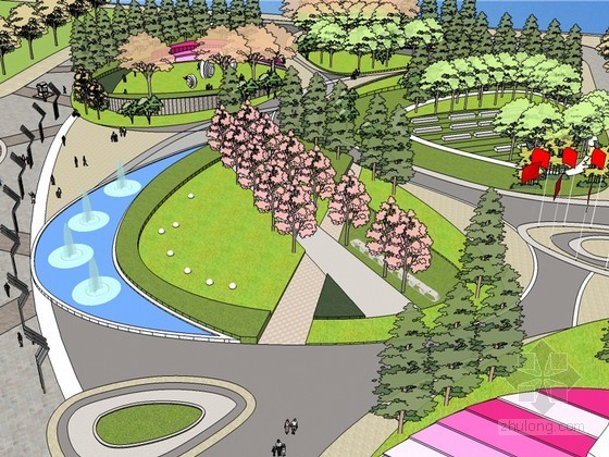 海绵城市公园设计资料下载-现代城市公园SketchUp模型下载