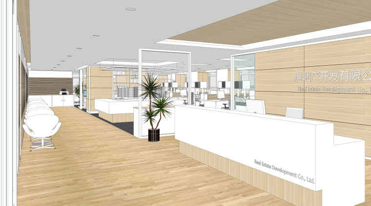 酷炫办公空间设计资料下载-现代风格大型办公空间设计模型