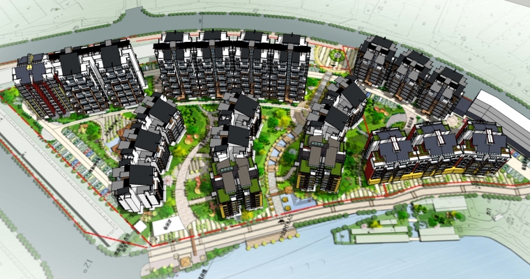 新中式建筑设计模型资料下载-新中式住宅建筑设计SU模型