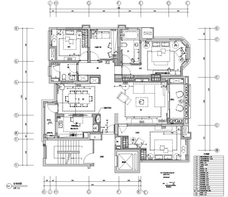 [安徽]华地紫园501户型样板房室内施工图设计（CAD+实景图）-弱电布置图