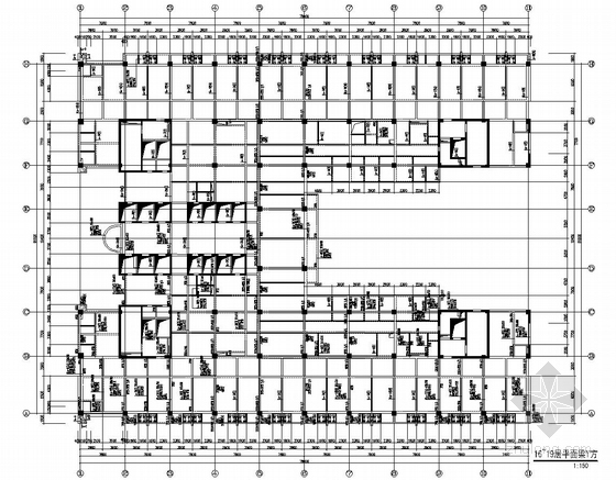 [江苏]22层框架剪力墙结构医院病房楼结构施工图（三层地下室、建筑图）-16~19层平面梁Y方向梁配筋图