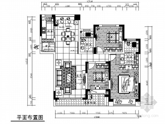 现代简约样板间装修案例资料下载-简约现代三居室样板间装修施工图