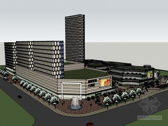 中心商业建筑SketchUp模型下载-中心商业建筑 