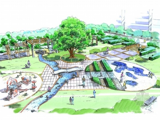 园林水体手绘小景资料下载-[杭州]镇公园景观规划设计中标方案文本