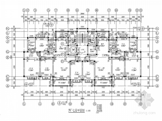 [河南]七层砖混结构住宅楼建筑结构施工图（最新出图）-四~七层平面图