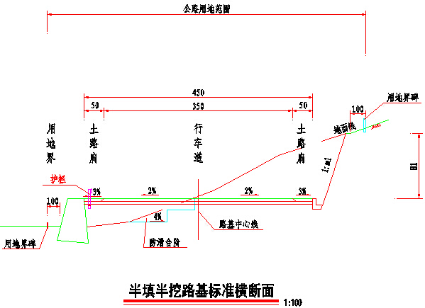 [浙江]休闲林业观光园道路工程预算书(含施工图纸)-半填半挖路基标准横断面.jpg