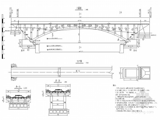 桥梁铰缝构造图资料下载-105m等截面悬链线无铰箱型拱桥设计图（52张）