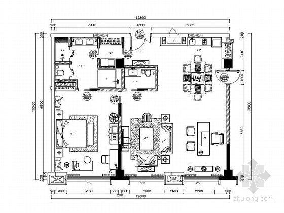 大型灯饰展厅施工图设计资料下载-[绵阳]5星温馨3居室客房室内设计CAD施工图(含效果图)