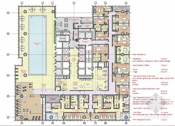 五星级酒店康乐中心平面图资料下载-[四川]五星级酒店现代水疗中心设计方案