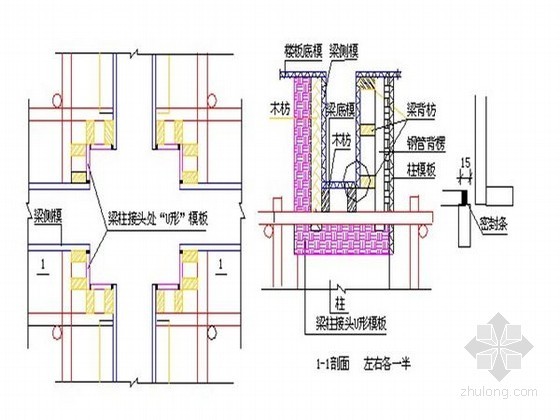 [十堰]研发中心及库房工程全套专项施工方案（9个专项方案）-梁柱模板拼装示意图 