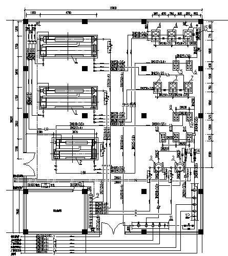 制冷机房管道设计图资料下载-冷冻机房管道平面图