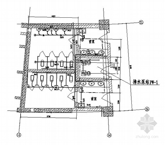 陕西某地下泵站资料下载-某地下一层排水泵站平剖图