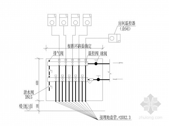 [辽宁]多层商业住宅楼地热辐射采暖系统设计施工图（连续供暖系统）-热水分配器大样 