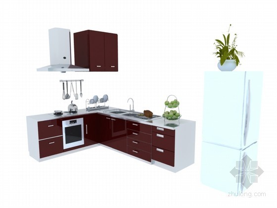 整体厨房模型下载资料下载-时尚整体橱柜3D模型下载