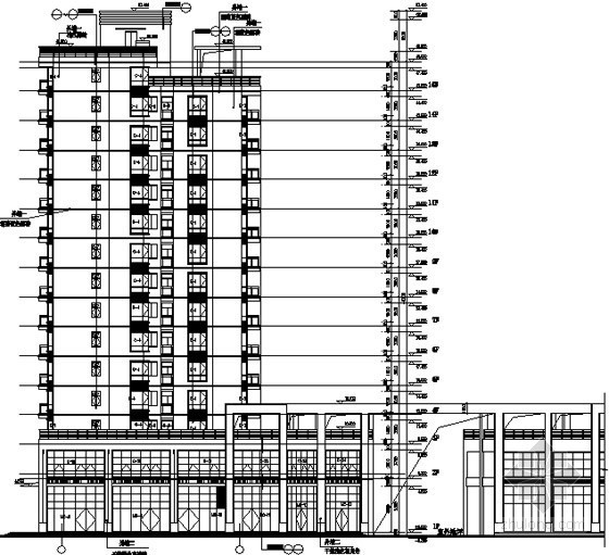 [宜昌市]某十五层住宅商业综合楼建筑施工套图（5号楼）-背立面图