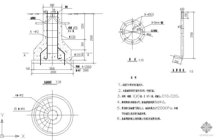 LED高杆灯施工工艺资料下载-15米高杆灯基础大样图