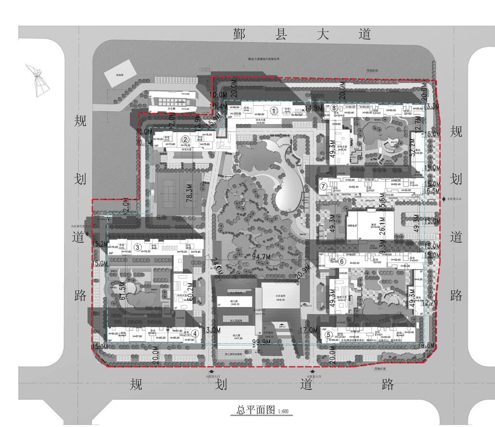 目概况,总体规划及布局,竖向设计,交通组织,景观绿化,日照分析,建筑