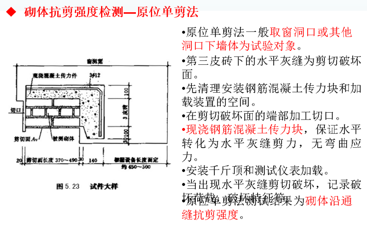 建筑结构检测鉴定与加固-工程结构检测技术-砌体抗剪强度检测—原位单剪法