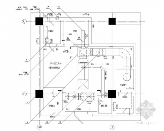 [上海]地下人防工程战时通风系统设计施工图-战时柴油发电机房平面图 
