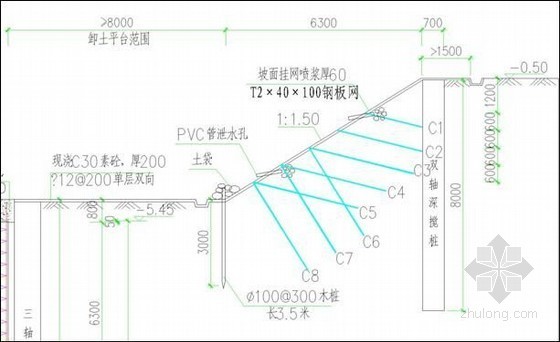 [江苏]16米深基坑桩撑及锚桩支护施工方案（毛竹插筋 旋喷搅拌加劲桩）-放坡毛竹插筋 