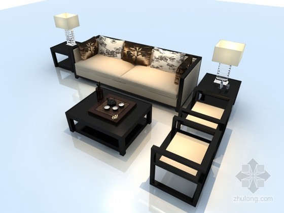 中式茶几3D模型资料下载-中式沙发茶几3D模型下载