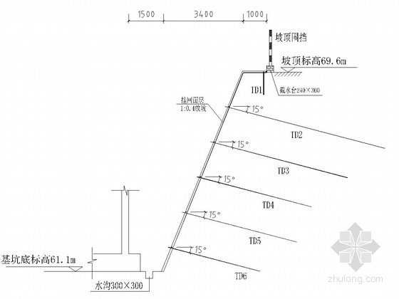 [山东]8米深基坑土钉墙支护施工图-基坑支护剖面 