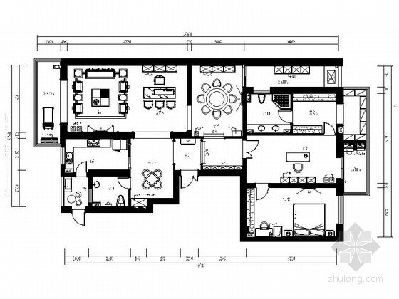 福州中式风格资料下载-[福州]中式风格两居室样板房CAD装修图（含效果）