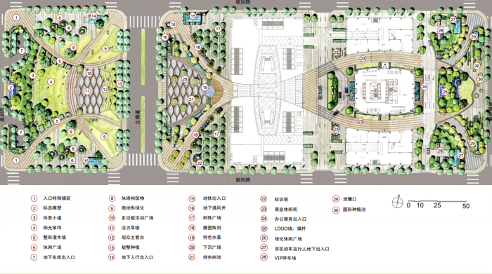 [江苏]绿色立体化金融商务街区绿地景观设计方案-总平面图