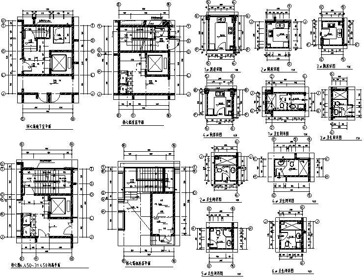 [广东]锦园华庭高层居住小区住宅楼及节点大样施工图（CAD）-楼梯厨卫大样图