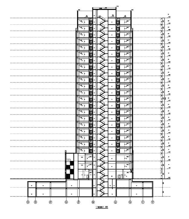 [合肥]高层现代Artdeco风格塔式住宅建筑（知名地产两套方案）-高层现代Artdeco风格塔式住宅建筑剖面图