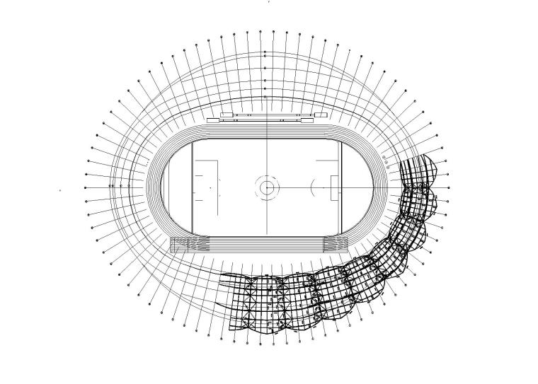 体育场建筑结构施工图_双层网壳钢屋盖-体育场杆件布置图