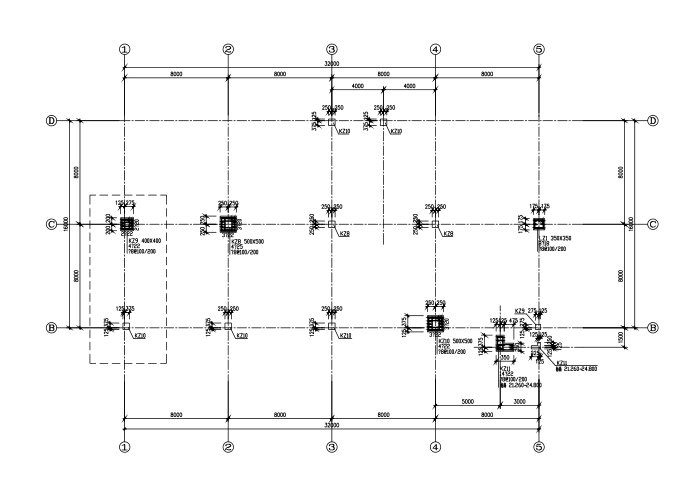 [浙江]五层框架结构办公楼结构施工图（CAD、20张）-柱平法施工图