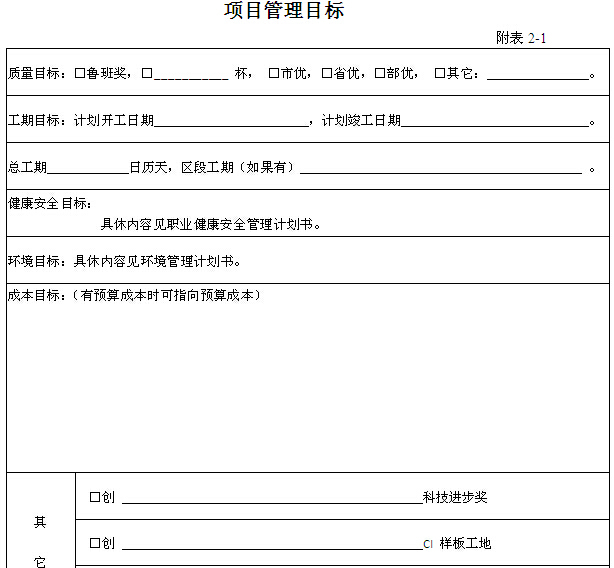 建筑工程项目管理手册(135页，管理表格)-项目管理目标