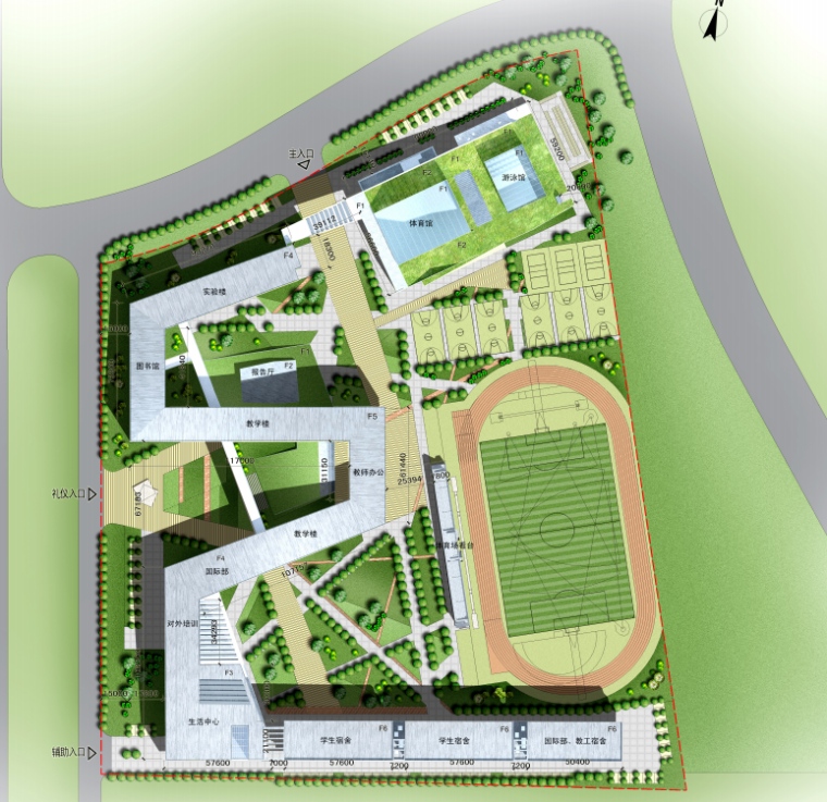 天津市西青区中学建筑设计法方案文本-总平面图