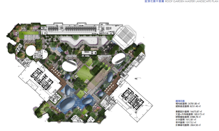 [上海]滨江雨水花园现代新商圈中央活动区办公环境景观规划设计-屋顶花园平面图