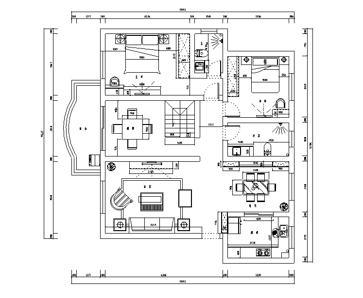 现代简约风流动光影主题别墅设计施工图（附效果图）-一楼家具尺寸图