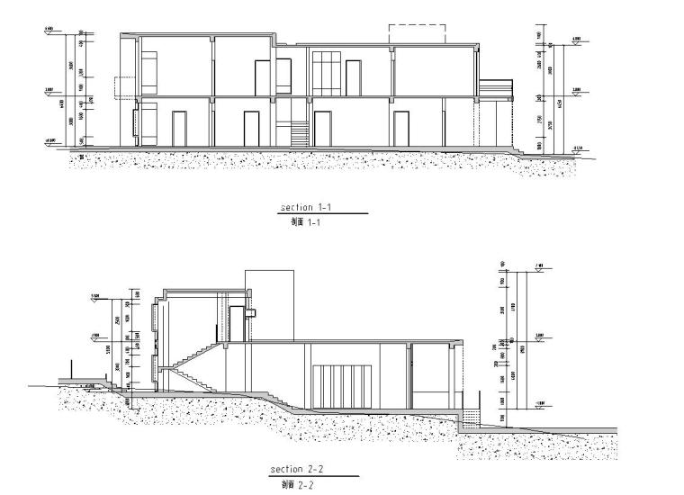 多层建筑别墅建筑设计文本（包效果图+施工图）-剖面图